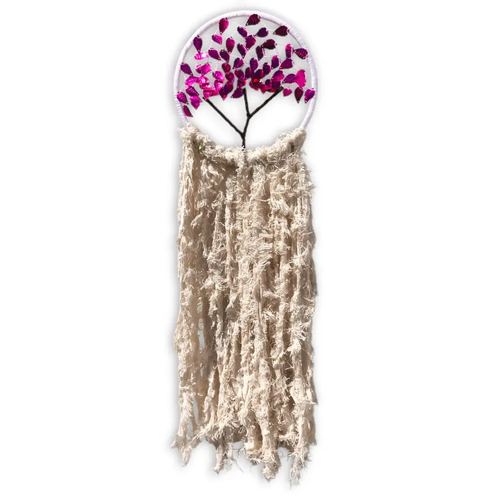 Atrapasueños - Arbol con Lentejuelas (Aro 20cm) fucsia.webp