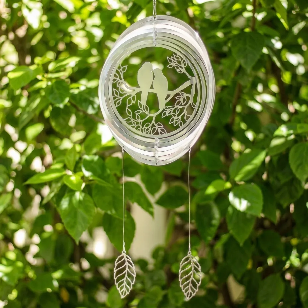 WindSpinner Premium 33cm - Pajaritos enamorados (Acero Inox.)