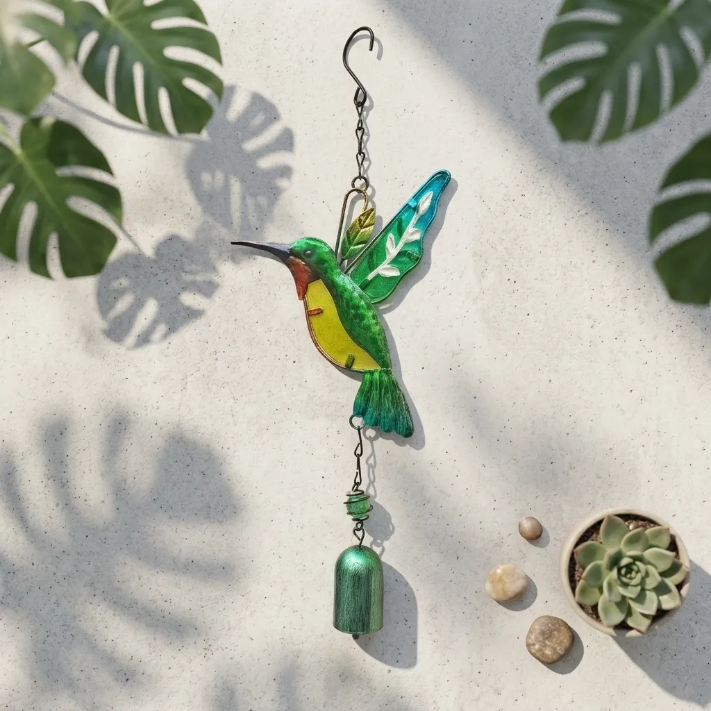 Colgante Metal Colibri con Campanita - 38cm Alto