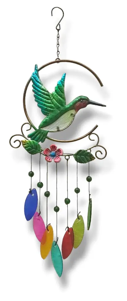 Colgante Metal Colibri con Hojas colores - 52cm Alto