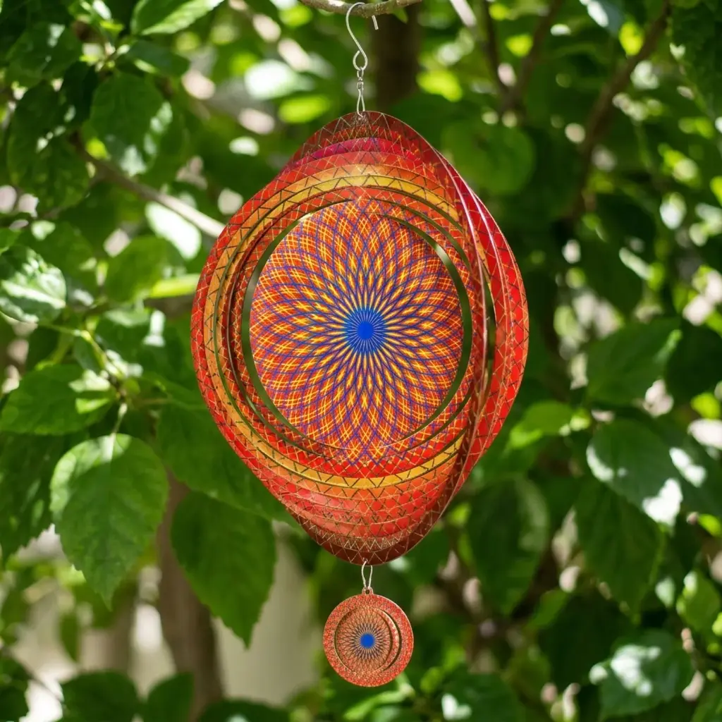 Windspinner Pintado 30cm - Mandala Sagrado Naranja (Brillante)