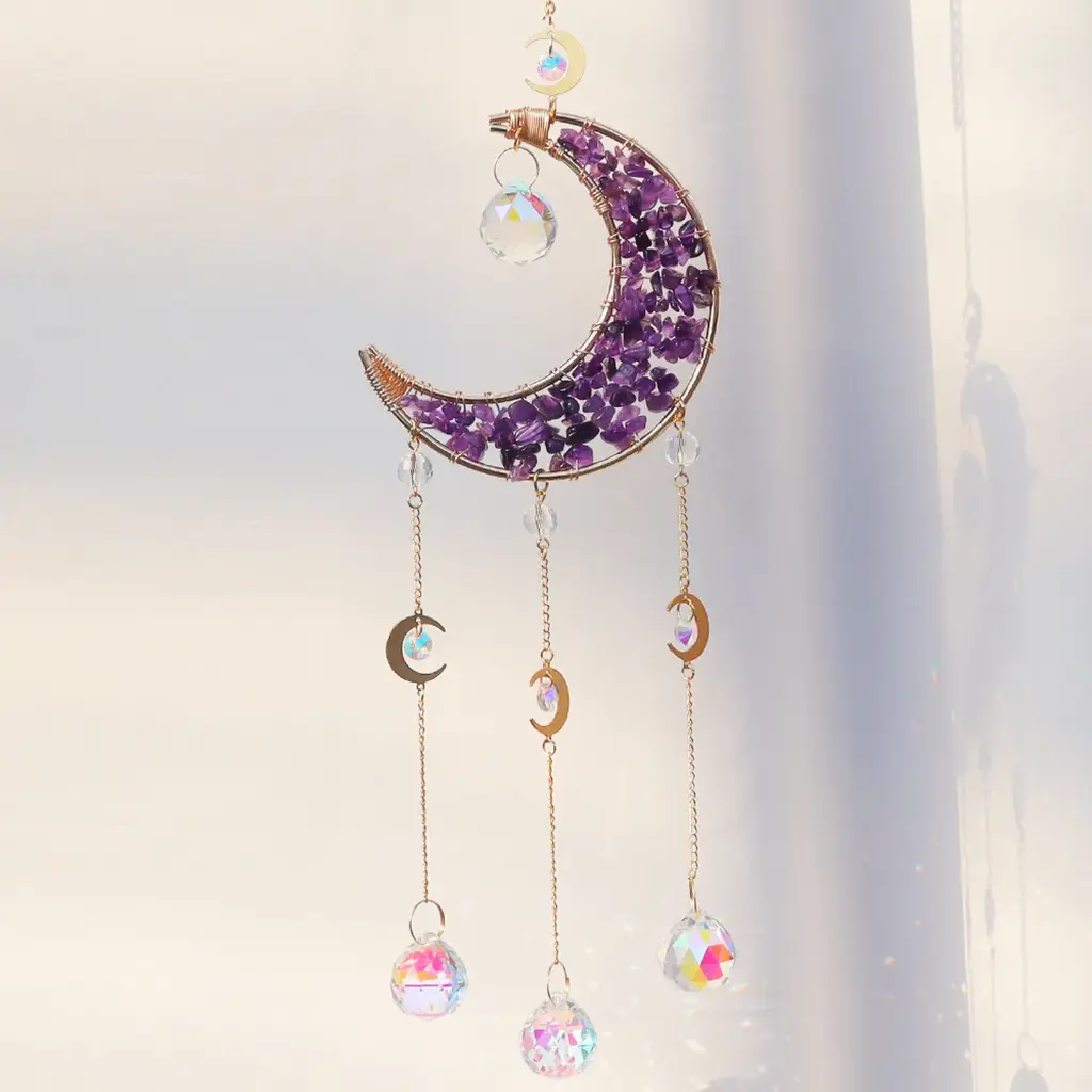 Colgante de Cristales - Luna Toda Llena Amatista (45x10cm)