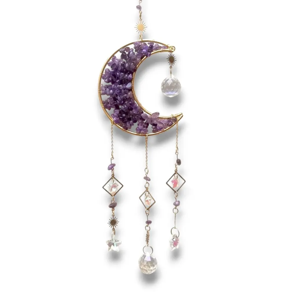 Colgante de Cristales - Luna Toda Llena Amatista (45x10cm)
