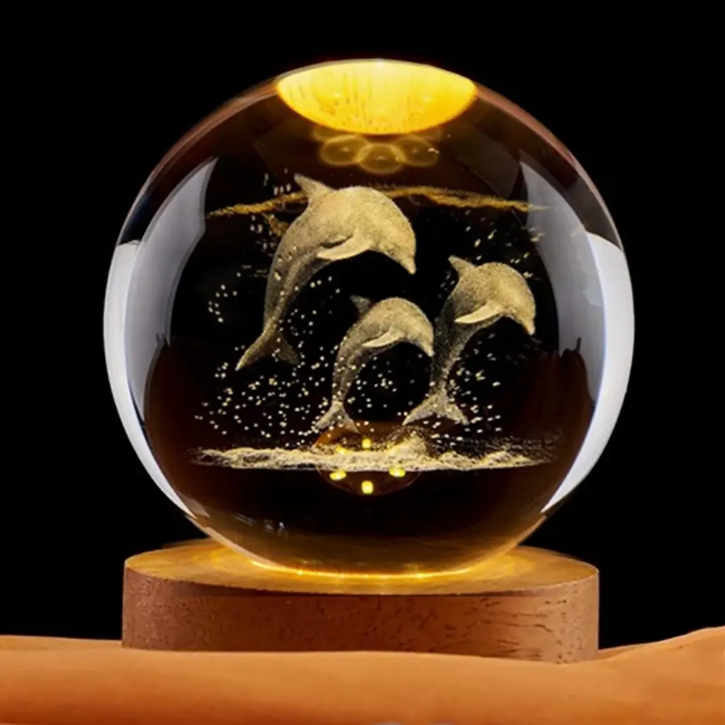 Lampara Esfera de Vidrio - 3 Delfines saltando (6cm)