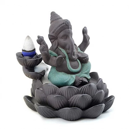 Cascada de humo Cerámica Ganesha sobre loto 10,5cm