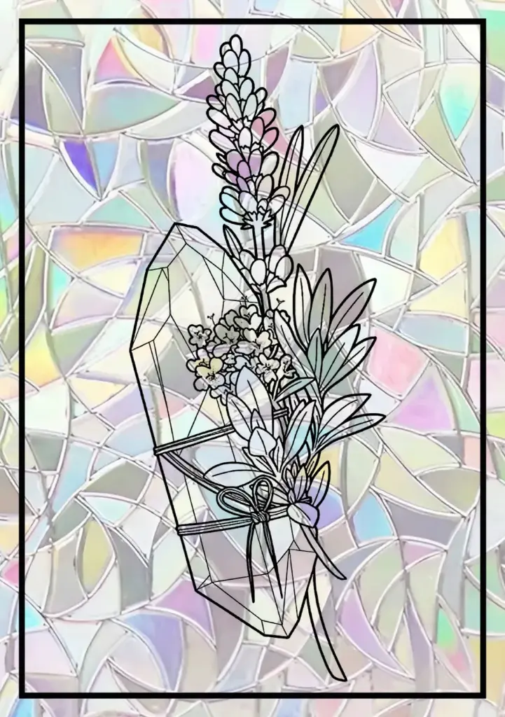 Sticker Suncatcher (Atrapasol) - 009. Cuarzo y hierbas