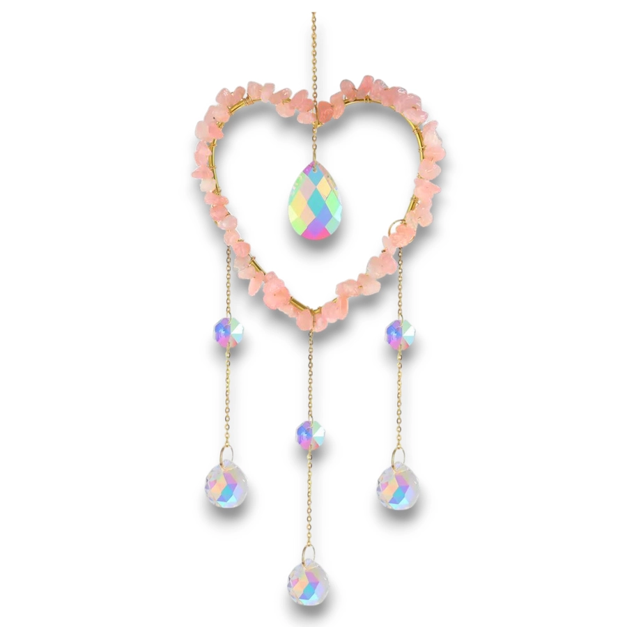 Colgante de Cristales - Corazon con Cuarzo Rosa (Grande)