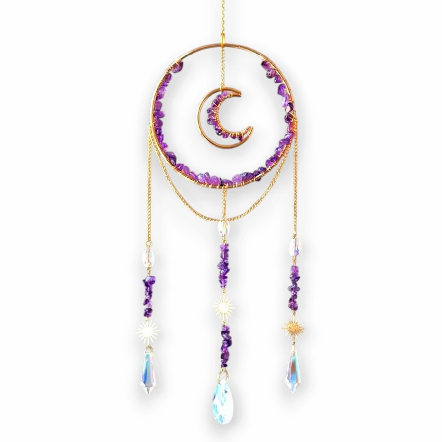 Colgante de Cristales - Círculo con Luna Adentro (Amatista)