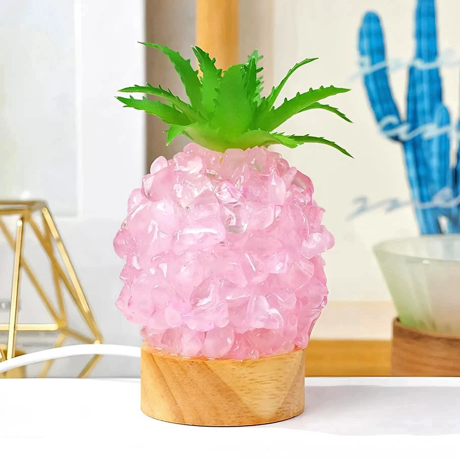 LIQUIDACIÓN - Lampara de Piña - Cuarzo rosa (12x5cm)