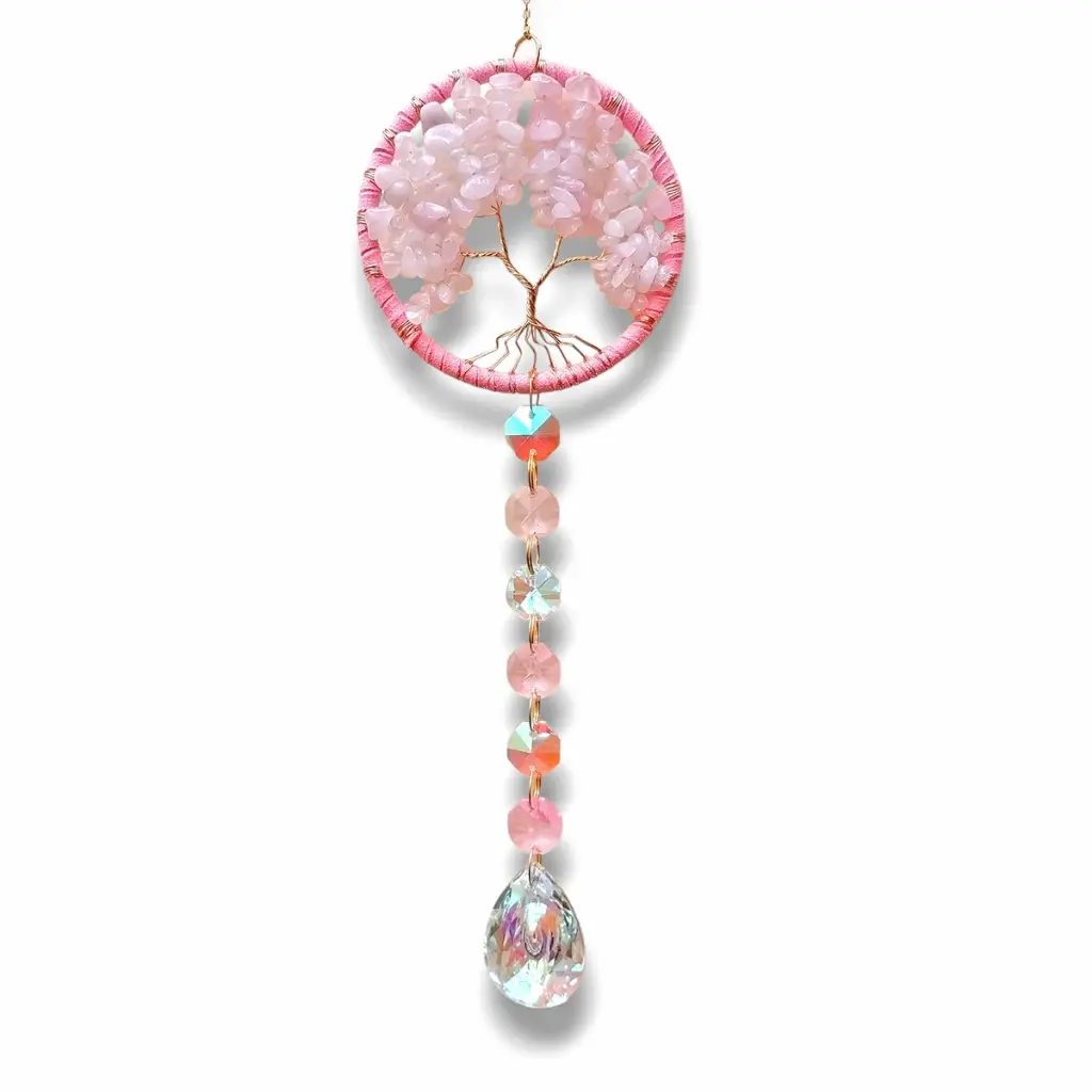 Colgante de Cristales - Arbol de Cuarzo Rosa (45x8cm)