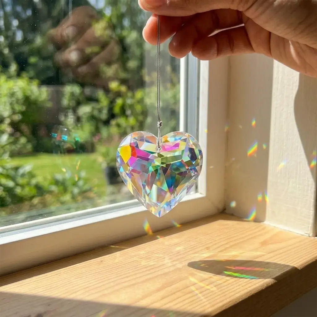 Atrapasol Corazon de vidrio Tornasolado grande (4,5cm) 