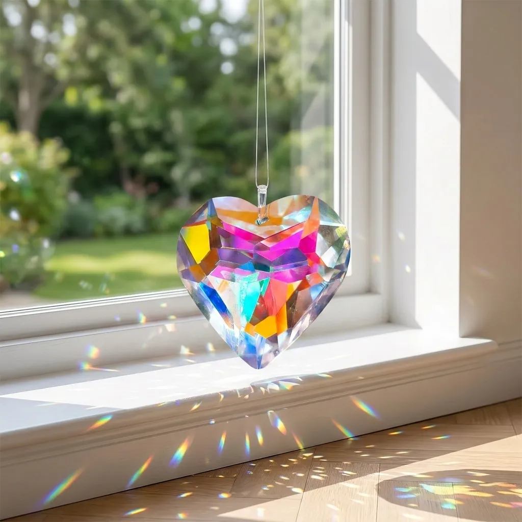 PROMO X20 - Atrapasol Corazon de vidrio Tornasolado grande (4,5cm)