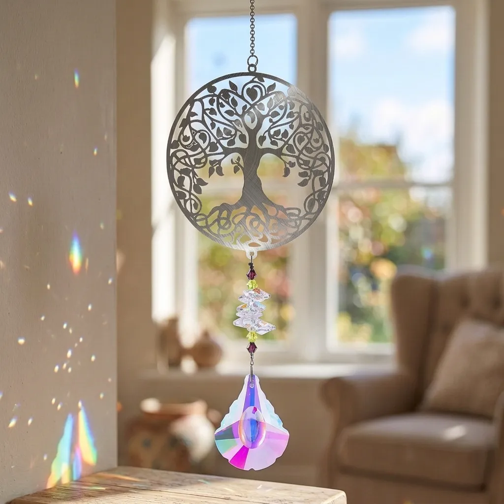 Colgante Atrapasol de Acero Inox. - Árbol de la vida (35x9cm)