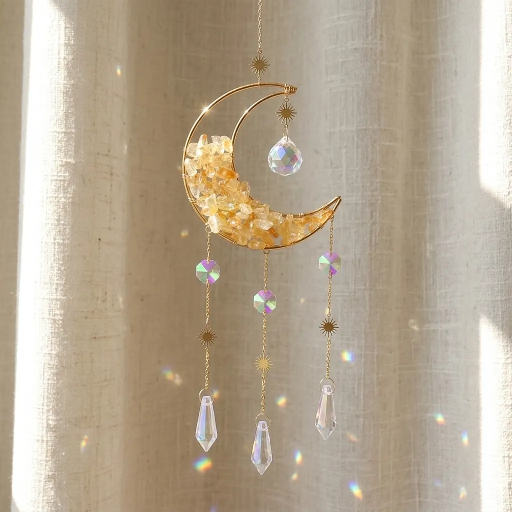 Colgante de Cristales - Luna Semillena Citrino (50x10cm)