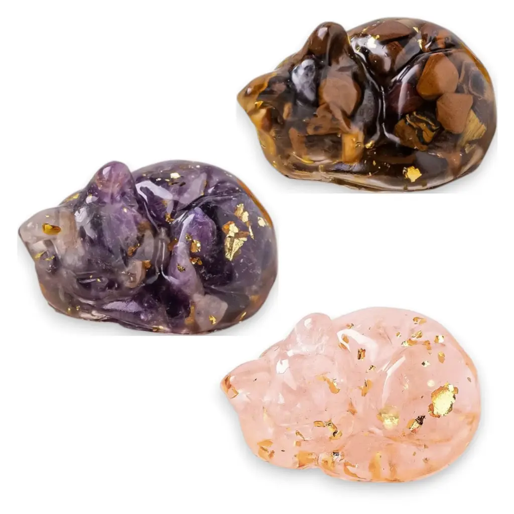 Gatito Durmiendo de Resina y Cristales (4x3cm)