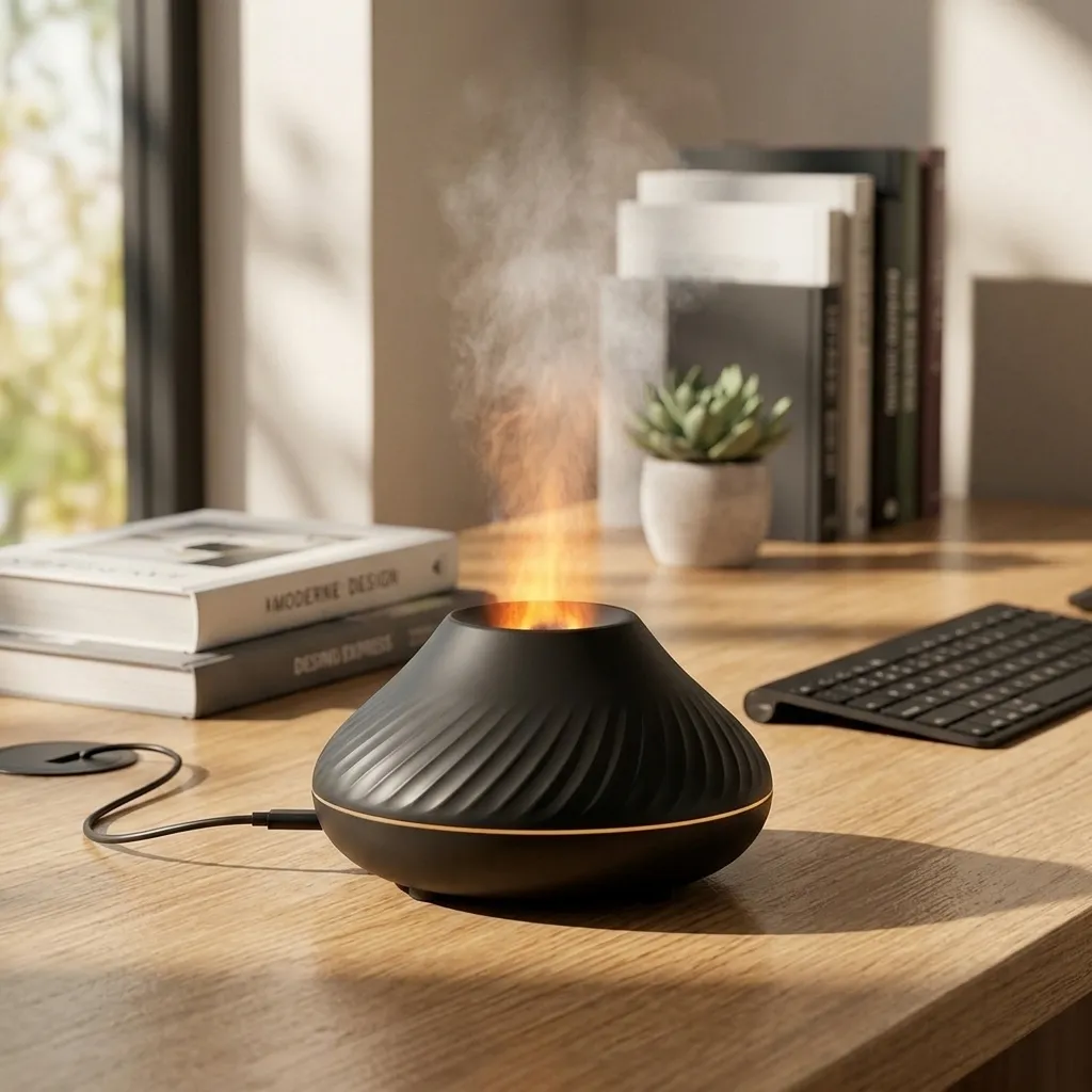 Humidificador USB Fogata REDONDO (Negro) (Sin filtro - Apto Aceite)
