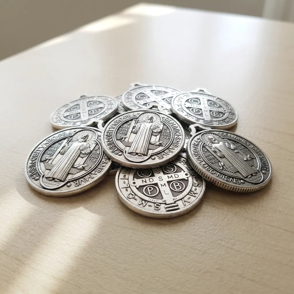 PROMO X10 - Dije Medalla San Benito Plateado (Grande - 3cm)
