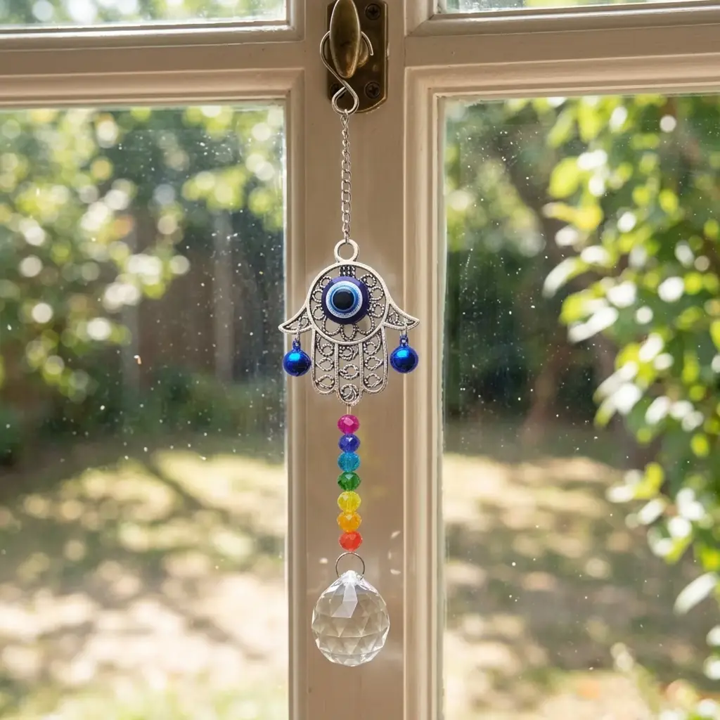 Atrapasol - Mano fátima chica con Ojo turco (26x6cm)