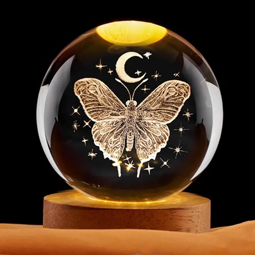 Lamp. Esfera de Vidrio - Mariposa y Luna (6cm)