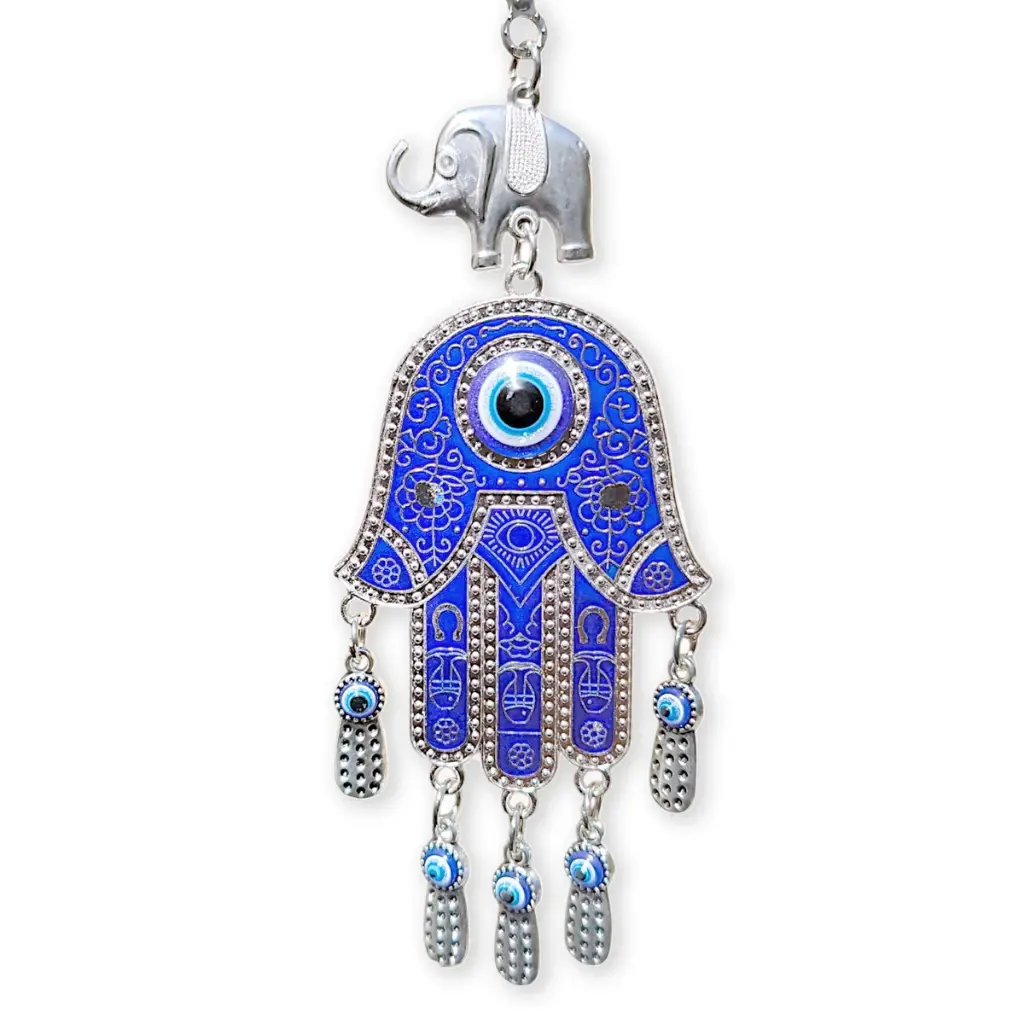 Colgante - Mano Fátima Mediana con elefante (16x6cm)