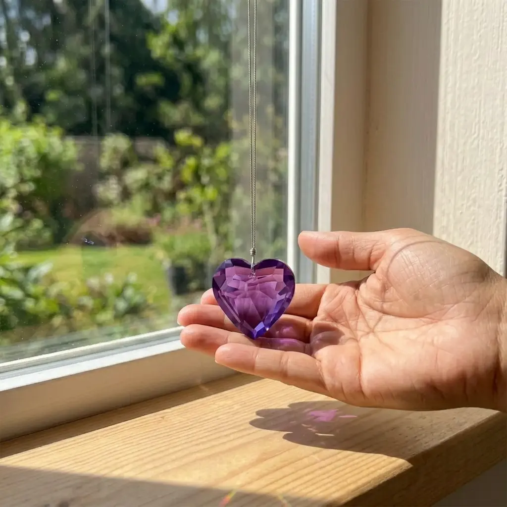 Atrapasol - Corazon de Vidrio Violeta Mediano (3cm)