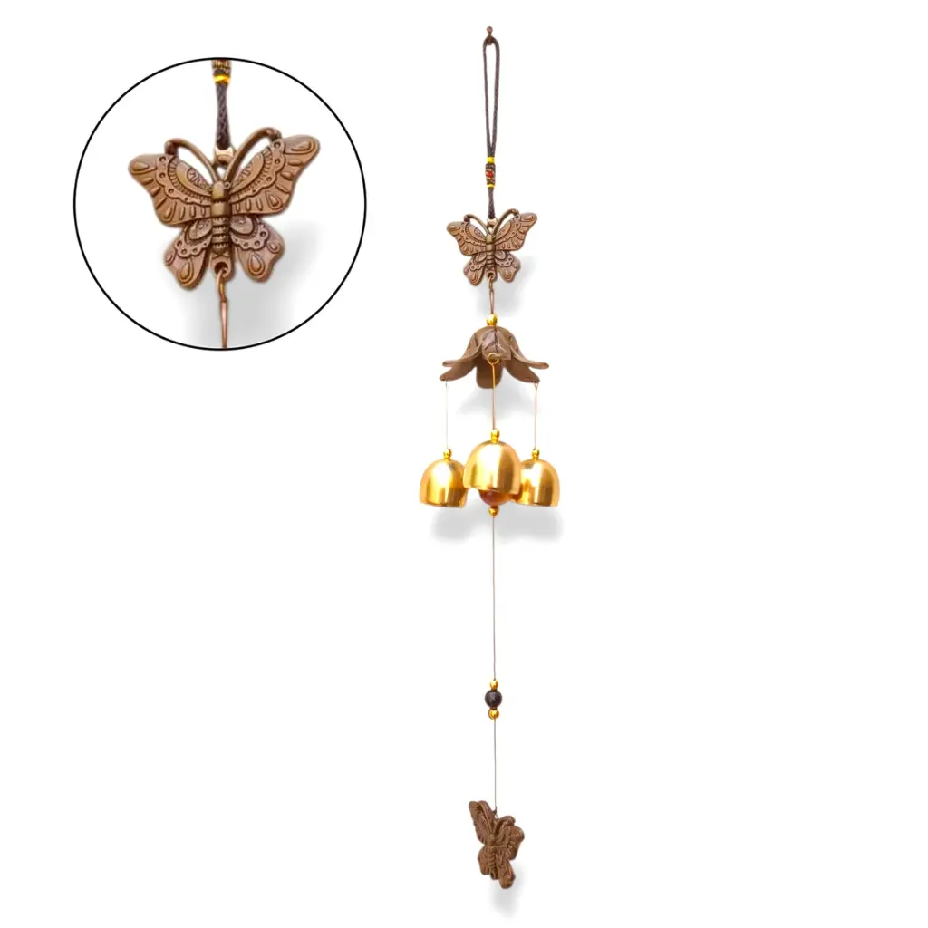 Colgante - Mariposa dorada con campanitas (42x8cm)