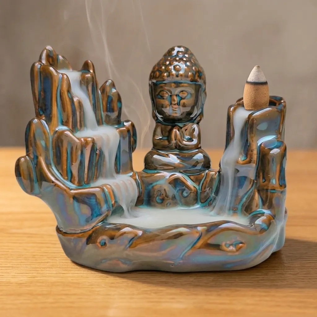 Cascada de humo Cerámica Buda en la montaña (12x9cm)