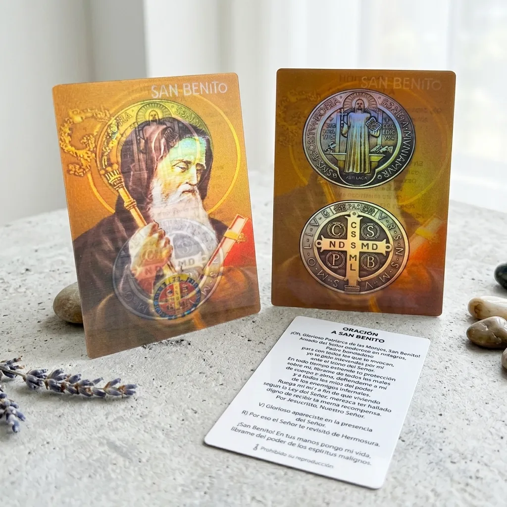 Promo x10 - Estampita Holográfica - San Benito (8cm)