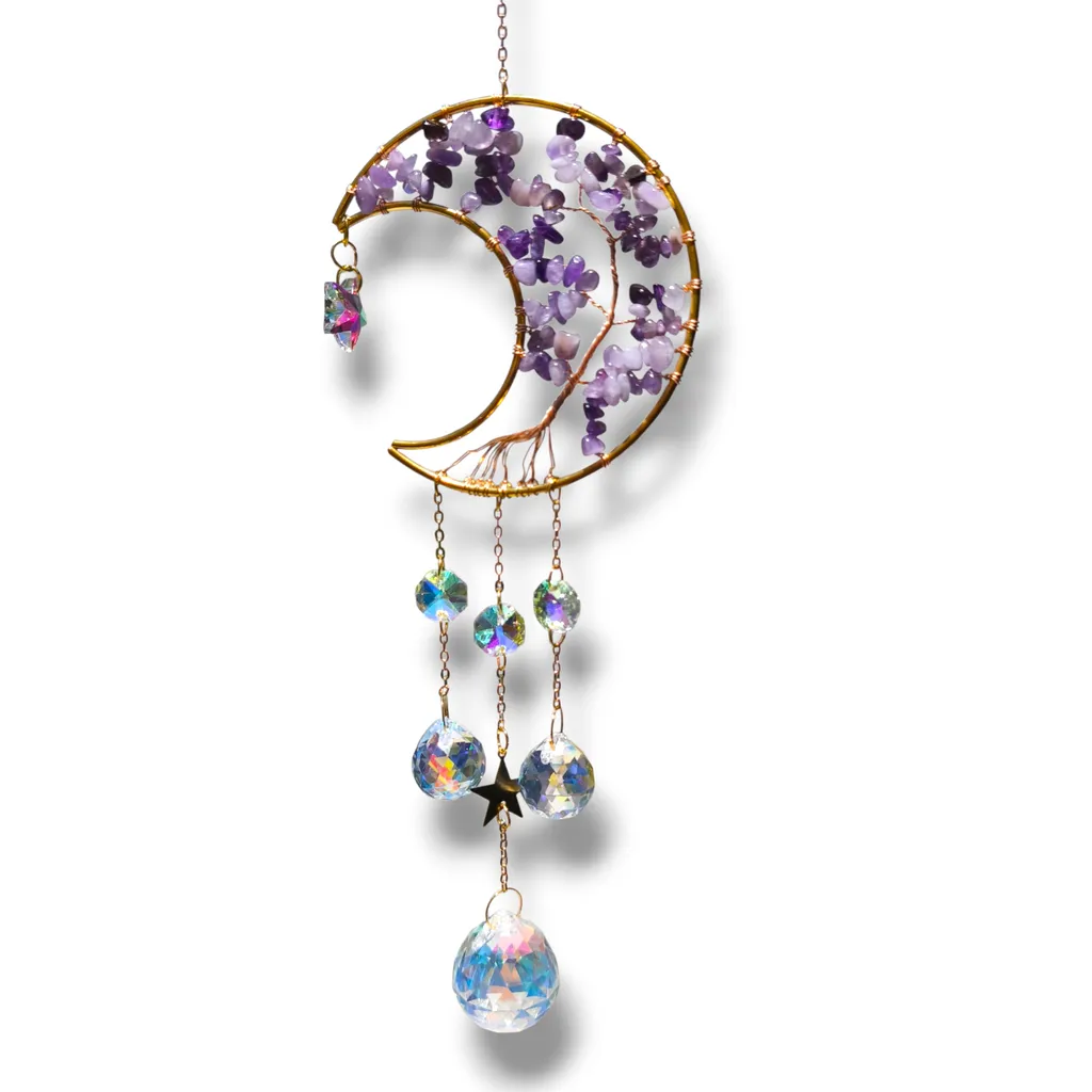 Colgante de Cristales - Luna con Árbol Amatista (49x10cm) 