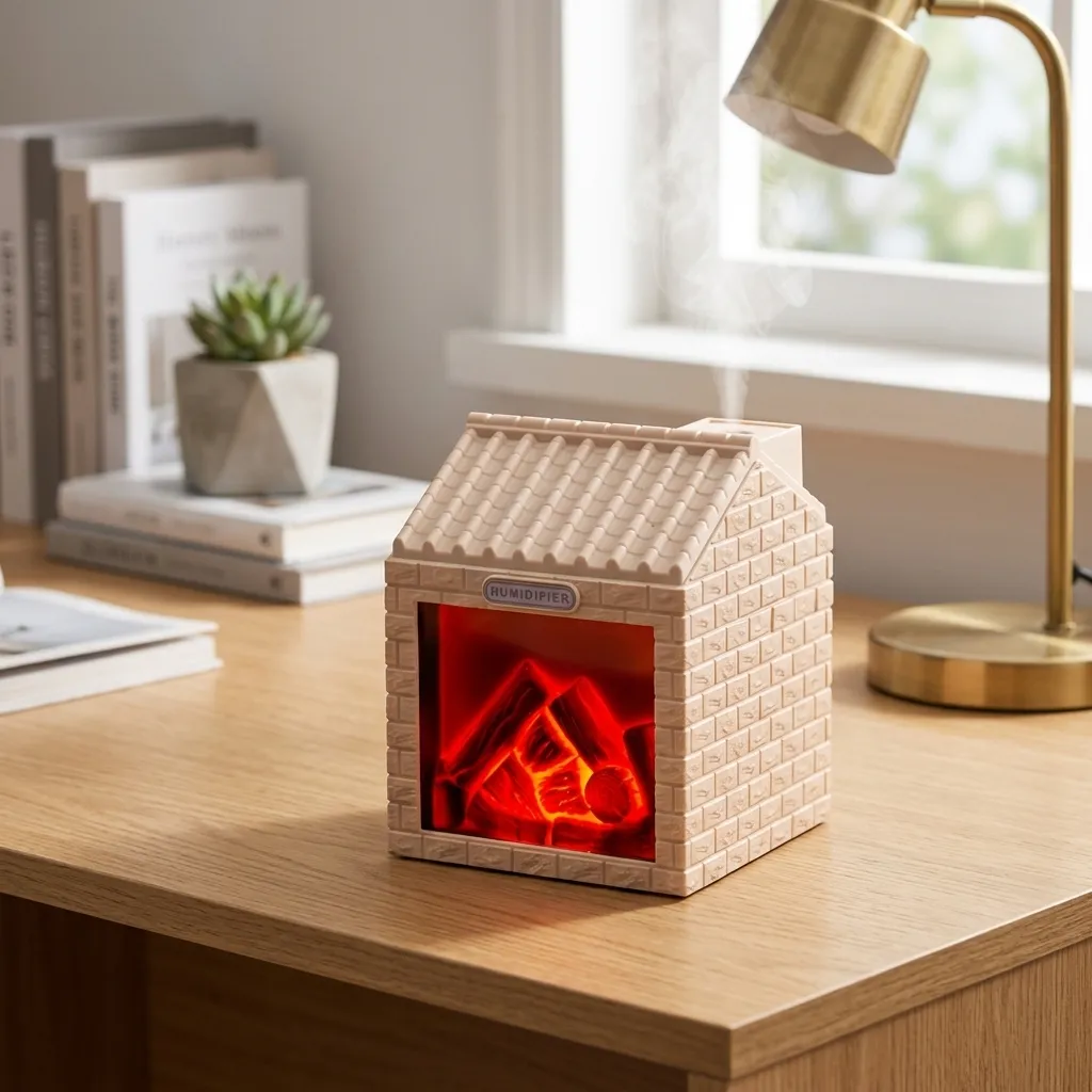 Humidificador USB Casa con fogata 10,5x8,5cm 