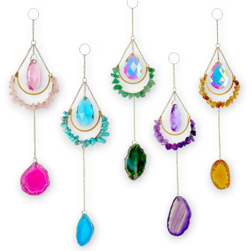 Colgante de Cristales - Gota color con Ágata (44x7cm) (2DA - Cadena Manchada)