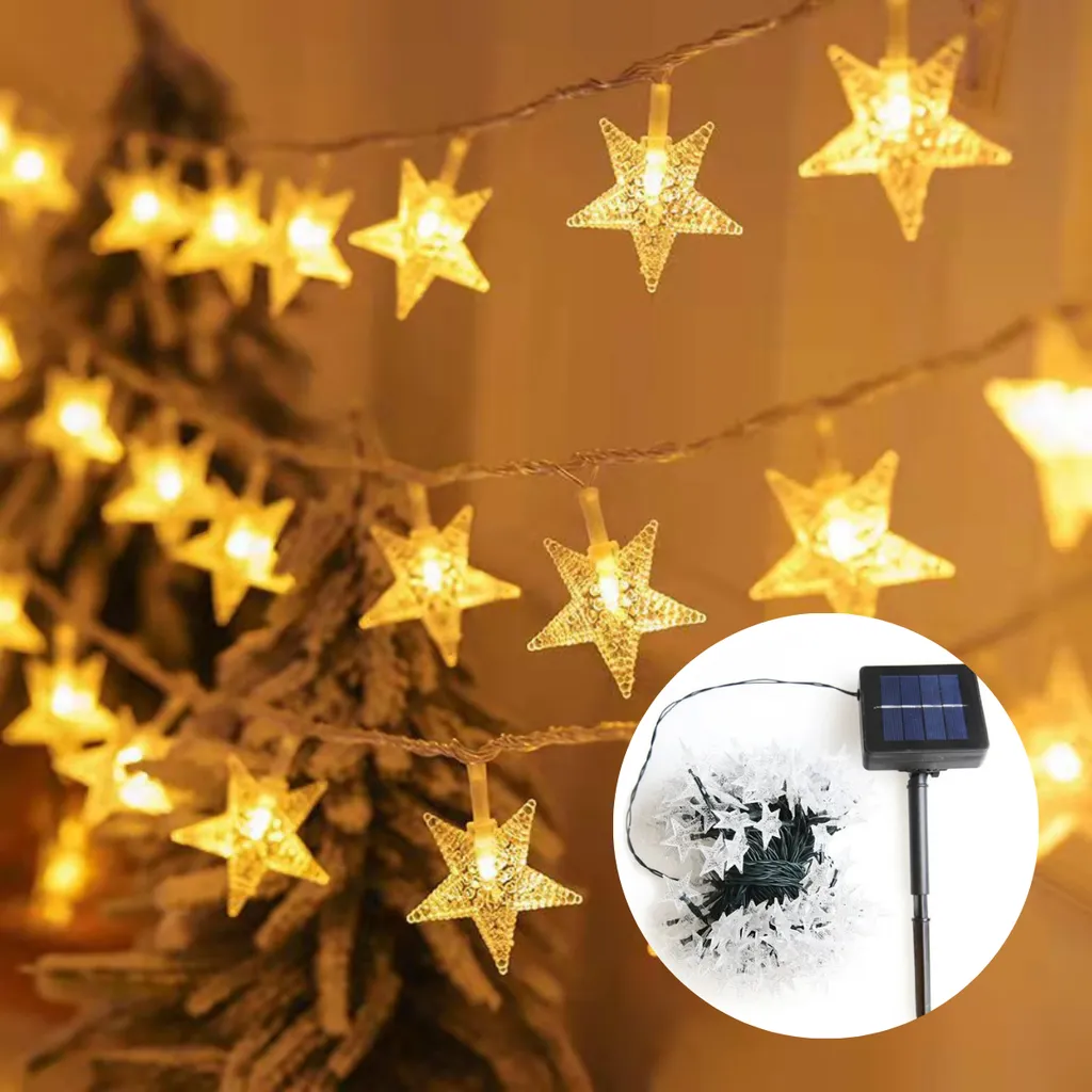 Guirnalda Solar Luz Cálida 5mts - Estrellas (5mts)
