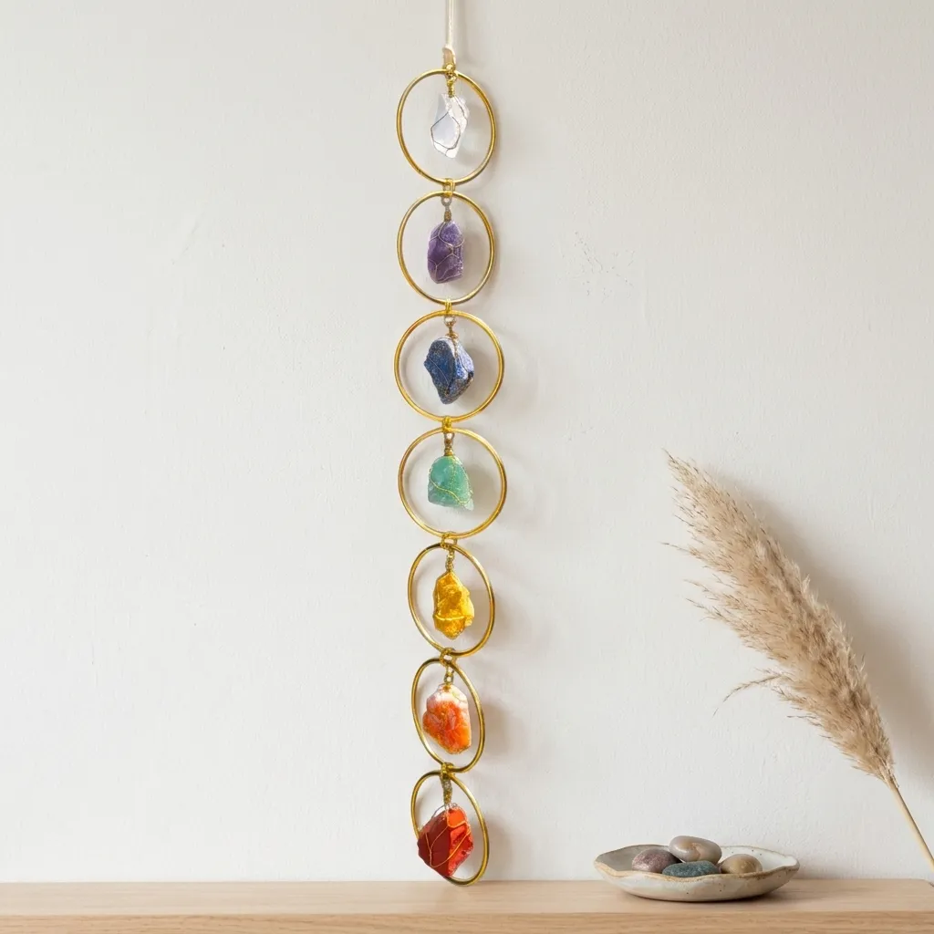 Colgante de Cristales - Los 7 Anillos de chakras (60x6cm)