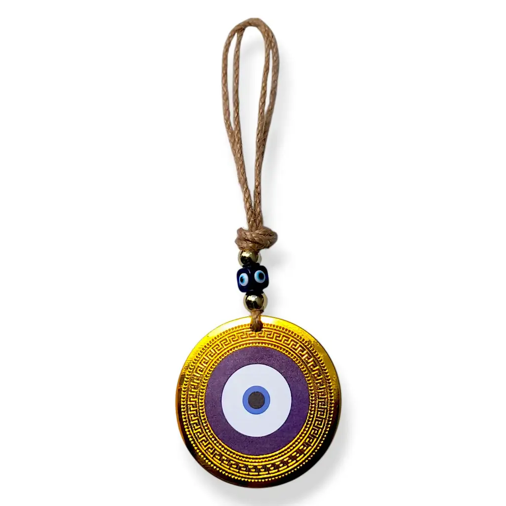 Colgante con soga - Ojo turco con borde dorado (22x8cm)