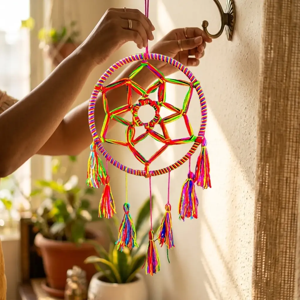 Atrapasueños -  Estrella Multicolor  (Aro 20cm) 