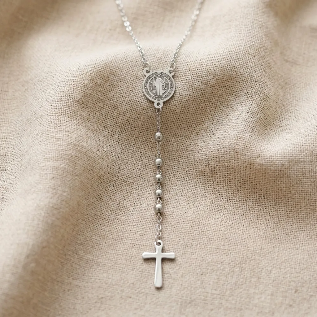 Rosario de Acero Inox.  San Benito (35cm)  