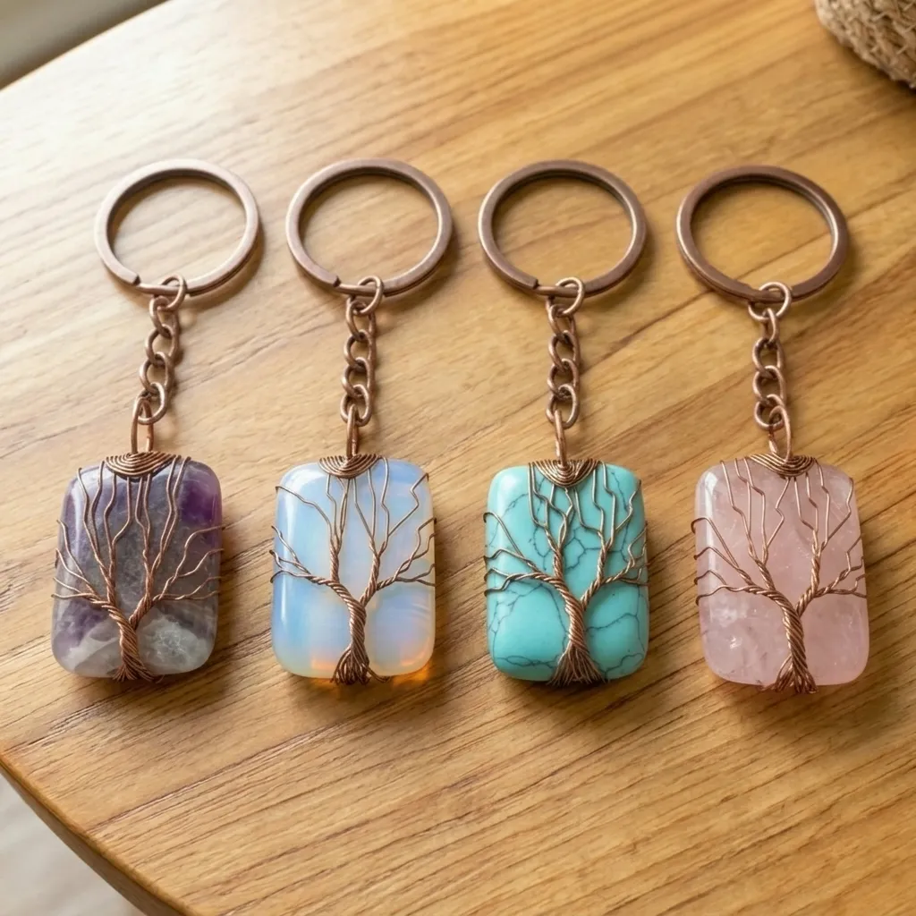 Llavero de Cristales Premium - Arbol Sobre Piedra (10x3cm)