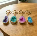 Llavero de Cristales Premium - Agata con Baño Dorado