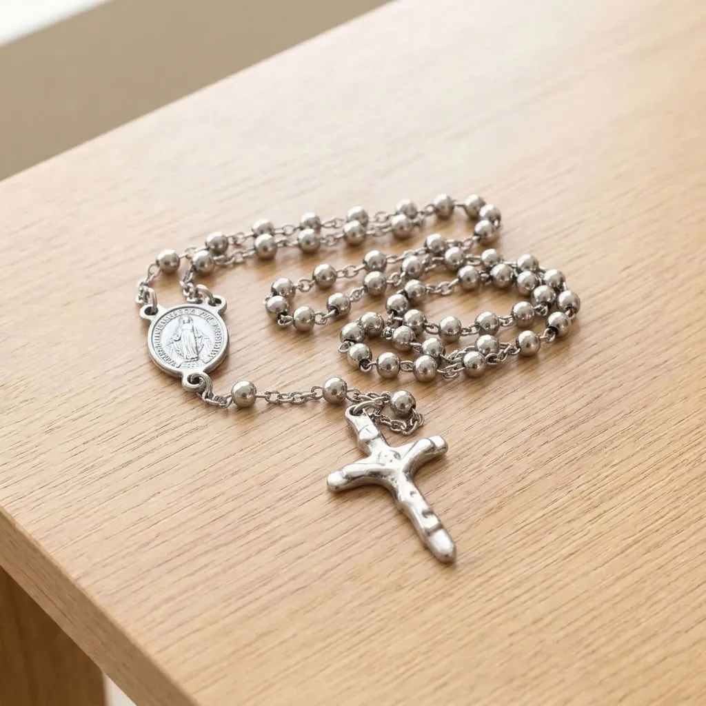 Rosario de Acero Inox. Virgen Maria (47cm)   