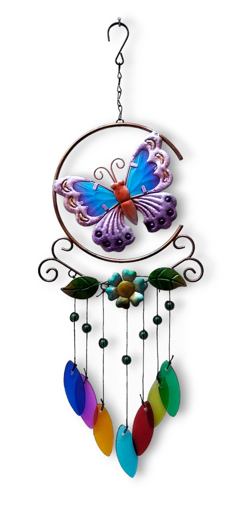 Colgante Metal Mariposa con Hojas colores - 52cm Alto