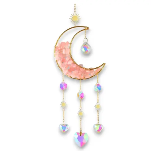 [IMP-086] Colgante de Cristales - Luna Toda Llena Cuarzo Rosa (45x10cm)