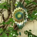 Windspinner Pintado 30cm - Mandala verde Plumas azules (Brillante)