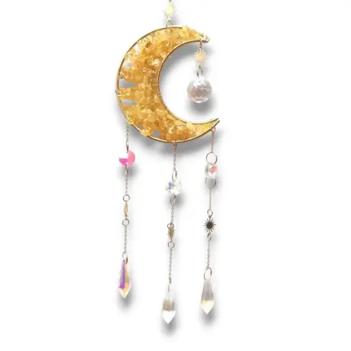 Colgante de Cristales - Luna Toda Llena Citrino (45x10cm)