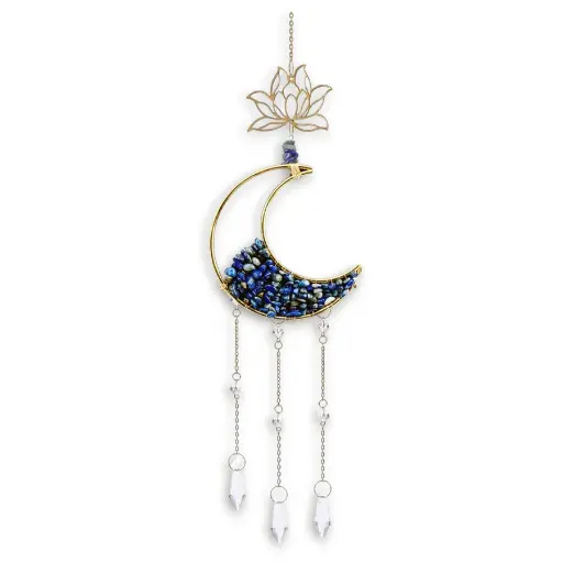 Colgante de Cristales - Luna con Loto (Lapizlazuli)