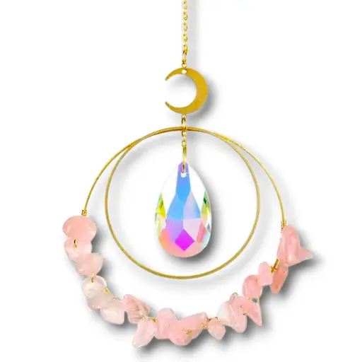 [IMP-050] Colgante de Cristales - 2 Circulos con Cristales C. Rosa