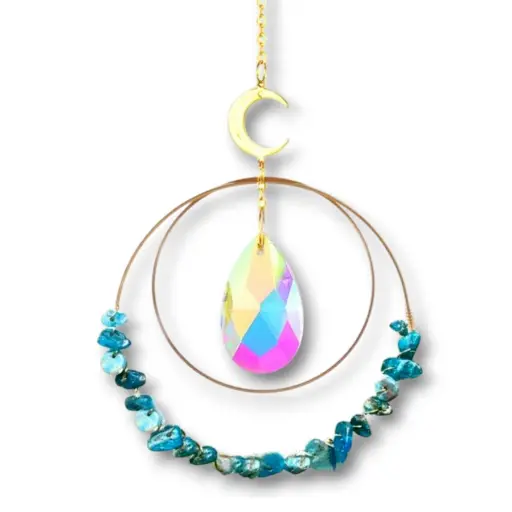 [IMP-048] Colgante de Cristales - 2 Circulos con Cristales Apatita Azul