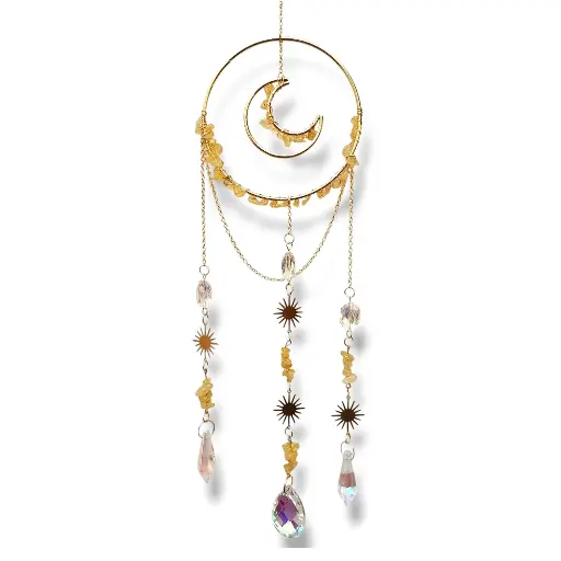 [IMP-066] Colgante de Cristales - Círculo con Luna Adentro (Citrino)