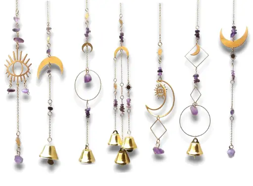 [IMP-217] Colgante de Cristales - Amatista con campanitas (40cm)