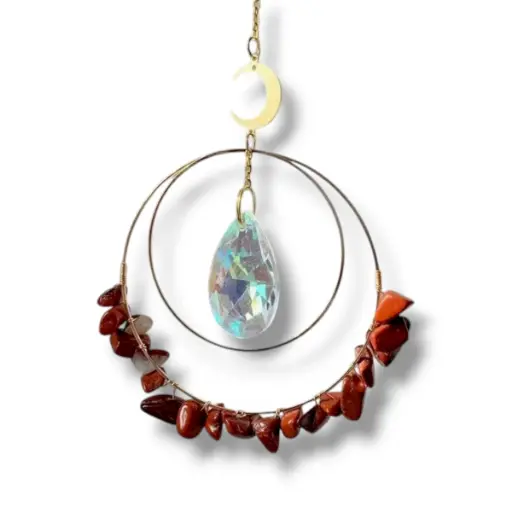 [IMP-052] Colgante de Cristales - 2 Circulos con cristales Jaspe (43x8cm)