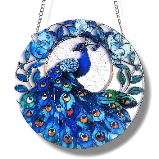 [IMP-097] Colgante Plano de Acrílico 15cm - Pavo Real